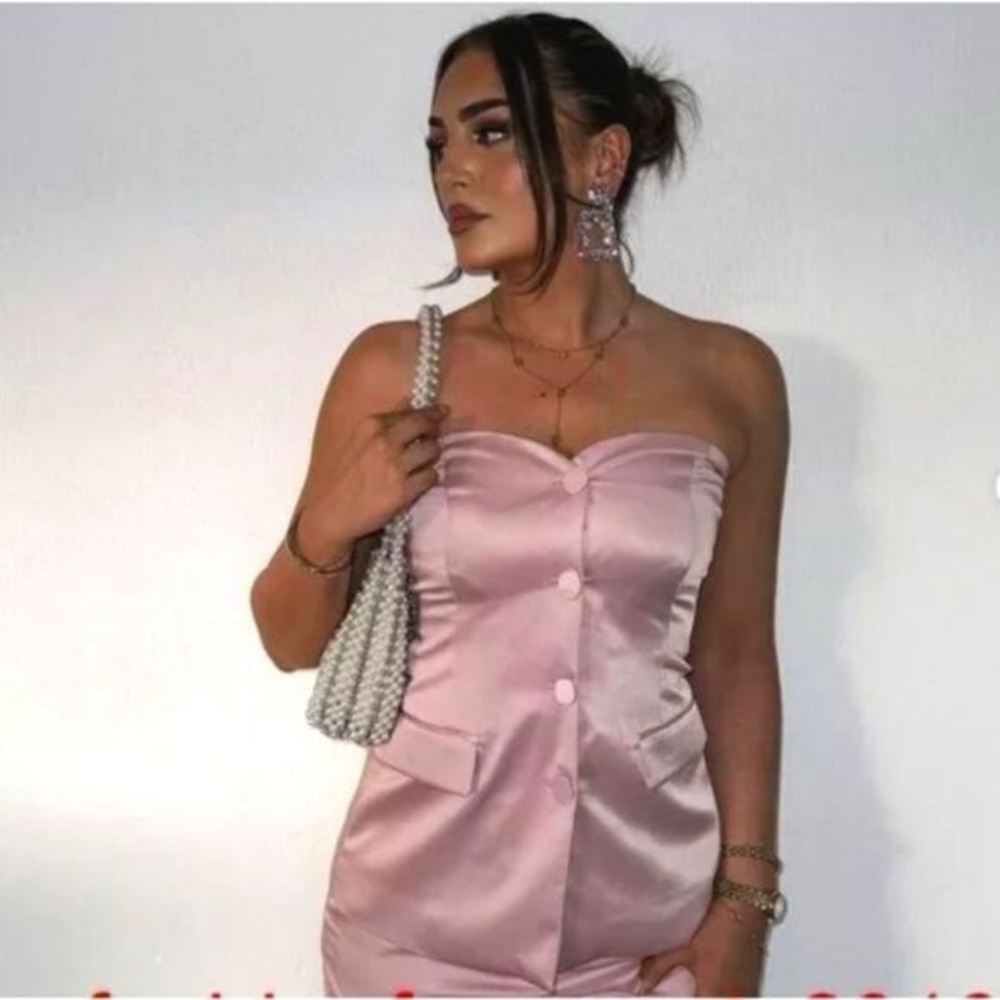 Zara strapless bustier top in pink satin. In xs